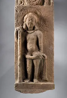 Red Sandstone Prints: Doorjamb with a Divine Guardian, Late 5th century. Creator: Unknown