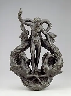 Fishes Prints: Doorknocker: Neptune and His Sea Horses, (c1580s), 19th century. Creator: Unknown