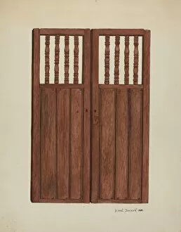 Double Door Gallery: Doors to Baptistry - Mission San Juan Bautista, 1938. Creator: Ethel Dougan