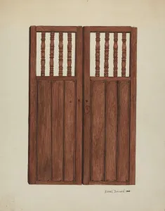 Double Door Prints: Doors to Baptistry - Mission San Juan Bautista, 1938. Creator: Ethel Dougan