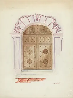 Double Door Prints: Doorway and Wall Painting, 1937. Creator: Randolph F Miller