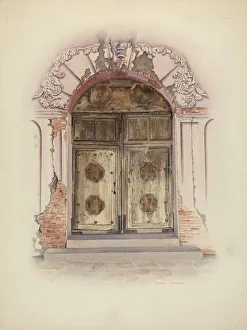 Surrounded Prints: Doorway and Wall Painting, c. 1941. Creator: Juanita Donahoo