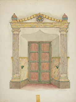 Entrance Hall Prints: Doorway, Wall Painting and Doors, c. 1939. Creator: Edward Jewett