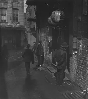 Chinese American Prints: Doorways in dim shadows, Chinatown