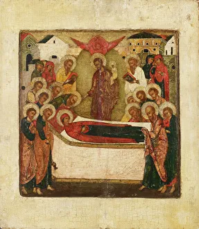 Dormition Prints: Dormition of the Mother of God, Russian icon, 1600-1650. Creator: Unknown