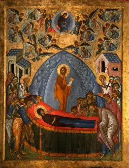 Dormition Of The Theotokos Gallery: The Dormition of the Virgin, 15th century. Artist: Russian icon