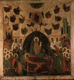 Dormition Of The Theotokos Gallery: The Dormition of the Virgin, ca 1479. Artist: Russian icon