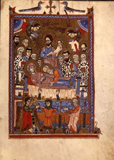 Armenian Church Gallery: The Dormition of the Virgin (Manuscript illumination from the Matenadaran Gospel), 14th century