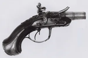 Firearms Prints: Double-Barrel Pocket Flintlock Breech-Loading Pistol, France, c. 1740 / 50