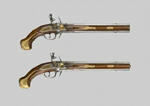 Double-Barrel Revolving Flintlock Holster Pistol (One of a Pair), Liege, 1720 / 30