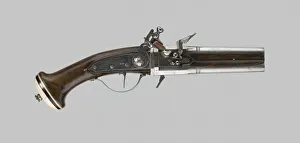 Double-Barrel Revolving Flintlock Pocket Pistol, France, c. 1650/60. Creator: Henri Suber Double-Barrel Revolving Flintlock Pocket Pistol, France, c. 1650/60. Creator: Henri Suber