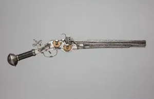 Firearm Prints: Double-Barreled, Double-Wheellock Pistol, German, Augsburg, ca. 1580. Creator: Unknown