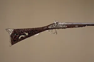 Shotgun Prints: Double-Barreled Percussion Shotgun, French, Paris, dated 1854
