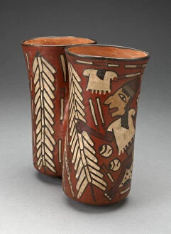 Double Beaker Depicting Warriors and Sacrificial Objects, 180 B.C. / A.D. 500