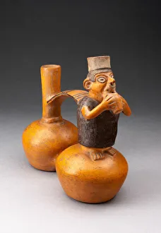 Human Collection: Double-Chambered Jar Depicting a Figure Holding a Cup or Flute, A.D. 500 / 800
