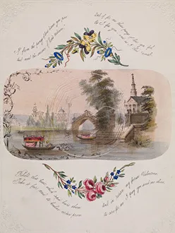 Verse Prints: Double cobweb valentine with Venetian scene, 1830-50. Creator: Anon