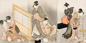 Kitagawa 1753 1806 Prints: Double pillow. Triptych, ca 1794. Artist: Utamaro, Kitagawa (1753-1806)