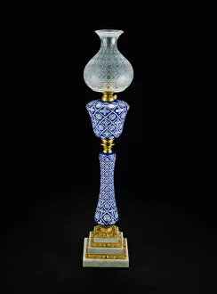 Boston Sandwich Glass Company Collection: Double-Plated Lamp, c. 1865. Creator: Boston and Sandwich Glass Company