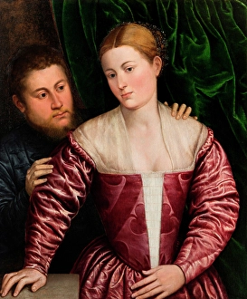 Pregnancy Prints: Double Portrait of a Venetian Woman and her Cavalier, c1560. Creator: Paris Bordone