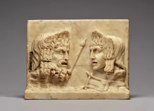 Faces Prints: Double-Sided Relief with Theater Masks, 1st century A.D. Creator: Unknown