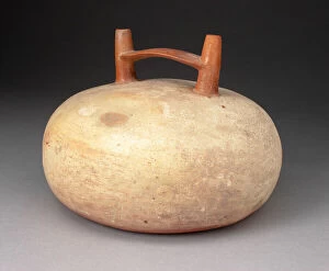 Paracas Collection: Double Spout and Bridge Bottel Painted with Cream and Orange Slips, 650 / 150 B. C
