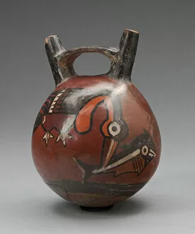 Catching Gallery: Double Spout Vessel Depicting a Bird Catching a Fish, 180 B.C. / A.D. 500. Creator: Unknown