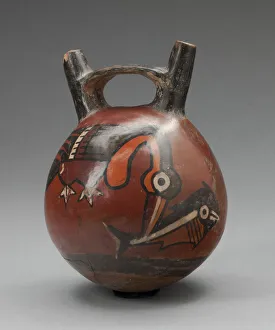 Double Spout Vessel Depicting a Bird Catching a Fish, 180 B.C./A.D. 500. Creator: Unknown Double Spout Vessel Depicting a Bird Catching a Fish, 180 B.C./A.D. 500. Creator: Unknown