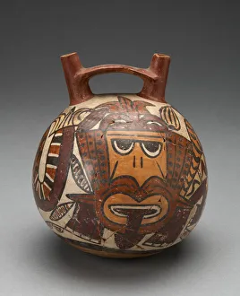 Double Spout Vessel Depicting Figure Costumed as Pampas Cat with Bean Motifs, 180 B.C./A Double Spout Vessel Depicting Figure Costumed as Pampas Cat with Bean Motifs, 180 B.C./A