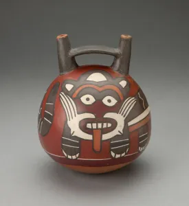 Double Spout Vessel Depicting a Figure Wearing a Feline Costume, 180 B. C. / A. D. 500