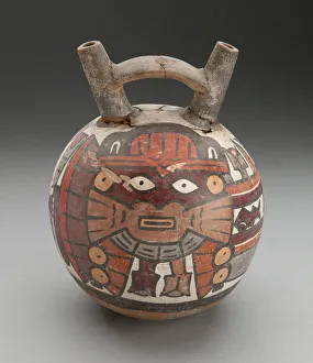 Double Spouted Prints: Double Spout Vessel Depicting Masked Performer with Fertility Motifs