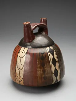 Double Spouted Prints: Double Spout Vessel with Vertical Bands of Geometric Motifs, 180 B. C. / A. D. 500
