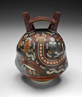 Cactus Gallery: Double-Spouted Vessel Depicting a Landscape with Coyotes and Cactus, 180 B.C. / A.D. 500