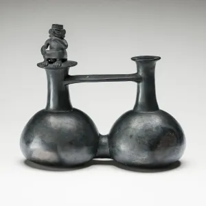 Blackware Prints: Double Vessel with a Seated Figure, A. D. 1200 / 1450. Creator: Unknown