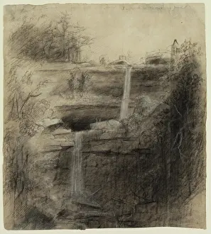 Crayon Prints: Double Waterfall-Kaaterskill Falls, 1826. Creator: Thomas Cole