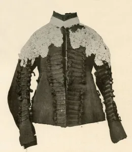 Crochet Prints: Doublet of black cloth trimmed with silk braid and crochet buttons, c17th century, (1937)