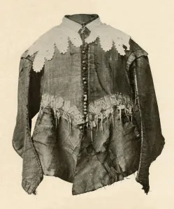 Doublet of black silk trimmed with points of galloon with silver aiglets, c17th century, (1937)