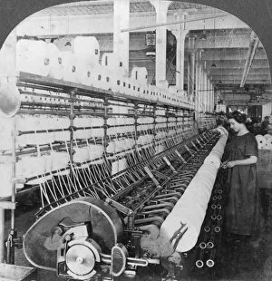 Doubling frame in a large woollen mill, Lawrence, Massachusetts, USA, early 20th century(?)