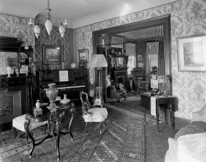 Parlor Prints: Douglas residence, parlors with arch between