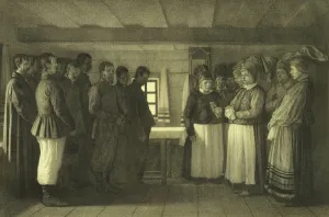 Sect Prints: The Doukhobors praying, 1865. Artist: Vereshchagin, Vasili Vasilyevich (1842-1904)