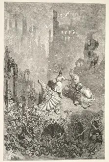 Skeletons Prints: The Downfall of King Pellams Castle, from Stories of the Days of King Arthur by