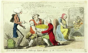 Isaac Cruikshank Prints: Dr. Sangrado Relieving John Bull of Yellow Fever
