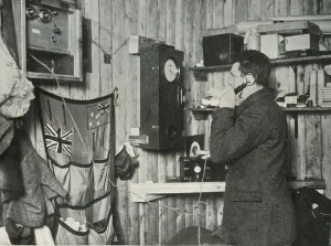 Dr. Simpson in the Hut at the Other End of the Telephone Timing the Observation, c1911, (1913) Dr. Simpson in the Hut at the Other End of the Telephone Timing the Observation, c1911, (1913)