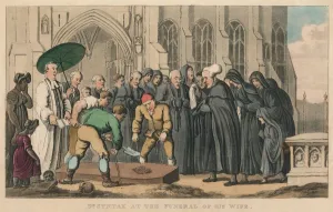 William Combe Prints: Dr. Syntax at the Funeral of His Wife, 1820. Artist: Thomas Rowlandson