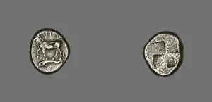 Drachm (Coin) Depicting a Cow with Dolphin below, about 416-357 BCE. Creator: Unknown