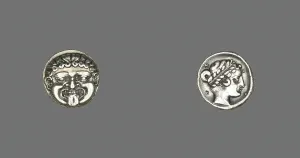 Drachma Prints: Drachm (Coin) Depicting the Gorgon Medusa, 411-356 BCE. Creator: Unknown