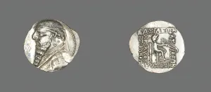 Zoroastrianism Prints: Drachm (Coin) Portraying King Mithridates II the Great of Parthia