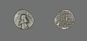Grey Background Collection: Drachm (Coin) Portraying King Phraate IV, 38-32 BCE. Creator: Unknown