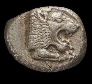Numismatics Glyptics And Medals Prints: Drachm. Knidos, Caria. Head of roaring lion, c 520 Bc. Creator: Numismatic, Ancient Coins