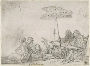 Draftsman Prints: Draftsmen Outdoors, c. 1760. Creator: Gabriel de Saint-Aubin