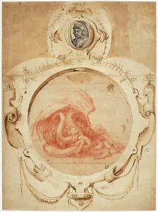 Sanguine On Paper Prints: Dragon devouring a snake. With a Portrait of Andrea del Sarto